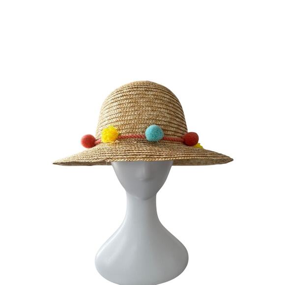 Matilda Jane Straw Hat Pom Poms Beach Hat Little Girl's Brim Hat Bohemian - Picture 1 of 8